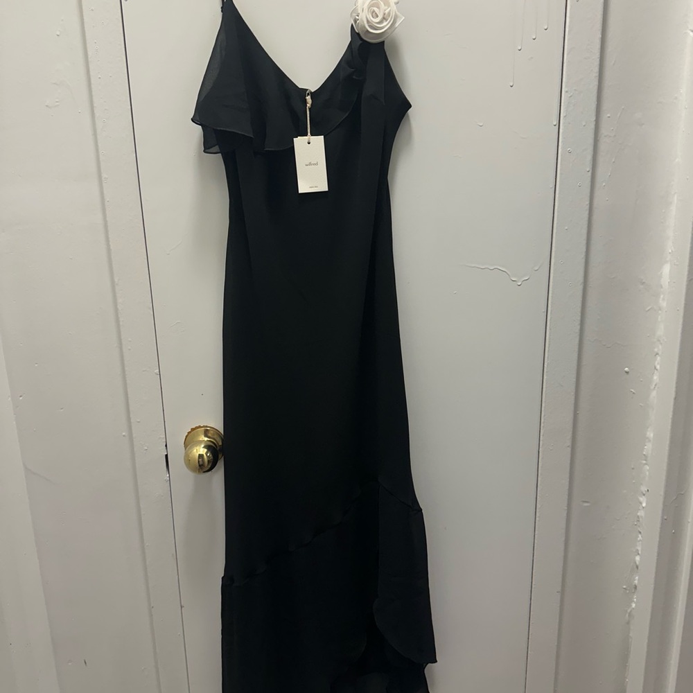 Aritzia Black Asymmetrical Ruffle Dress